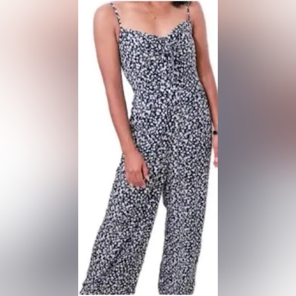 J. Crew Tie Front Wide Leg Floral Blue and White Jumpsuit- Size 0